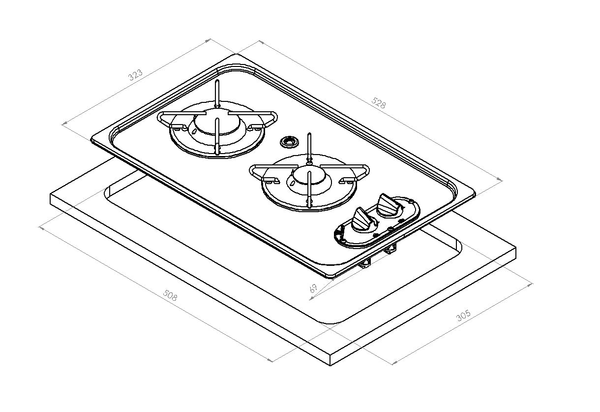 Piano Cottura Incasso 2 Fuochi