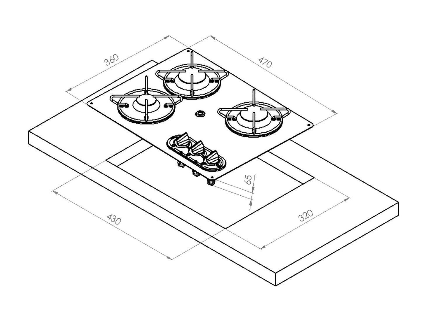 Piano Cottura Inox Incasso 3 Fuochi