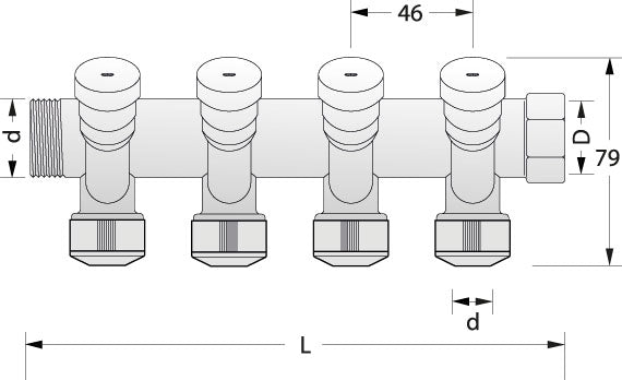 COLLETTORE A 4 VIE OTT. 3/4"X15