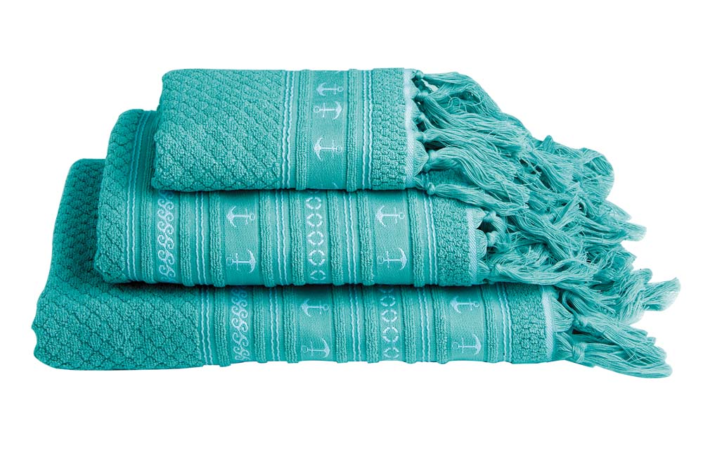 Set Asciugamani Santorini Aqua C/ancore