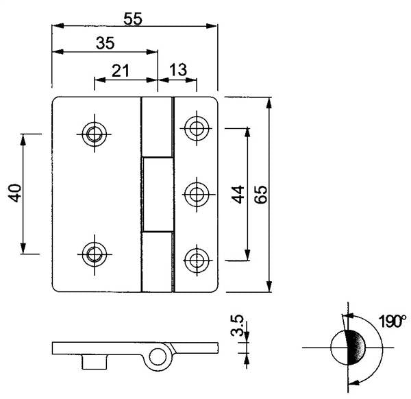 CERNIERA A FILO ACCIAIO INOX 65X55