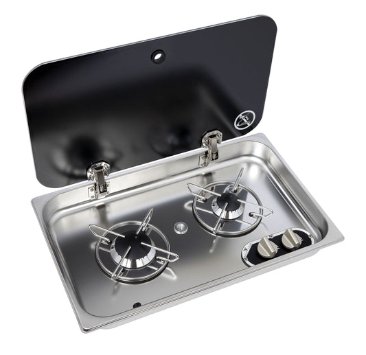 Piano Cottura 2 Fuochi C/coperchio Vetro